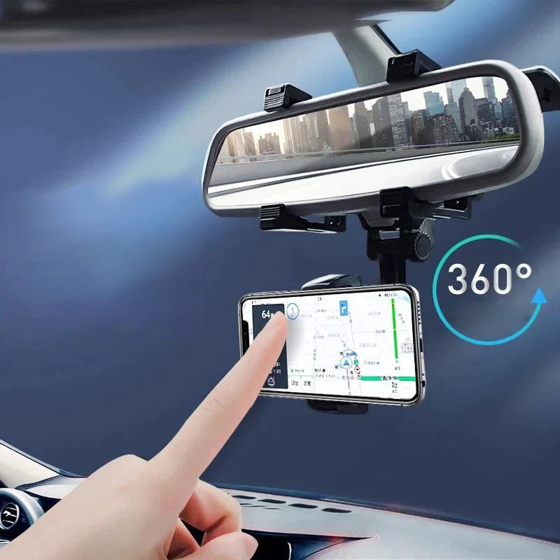 Justerbar 360° mobilholder for bilens bakspeil. Perfekt for navigasjon og sikker reise.