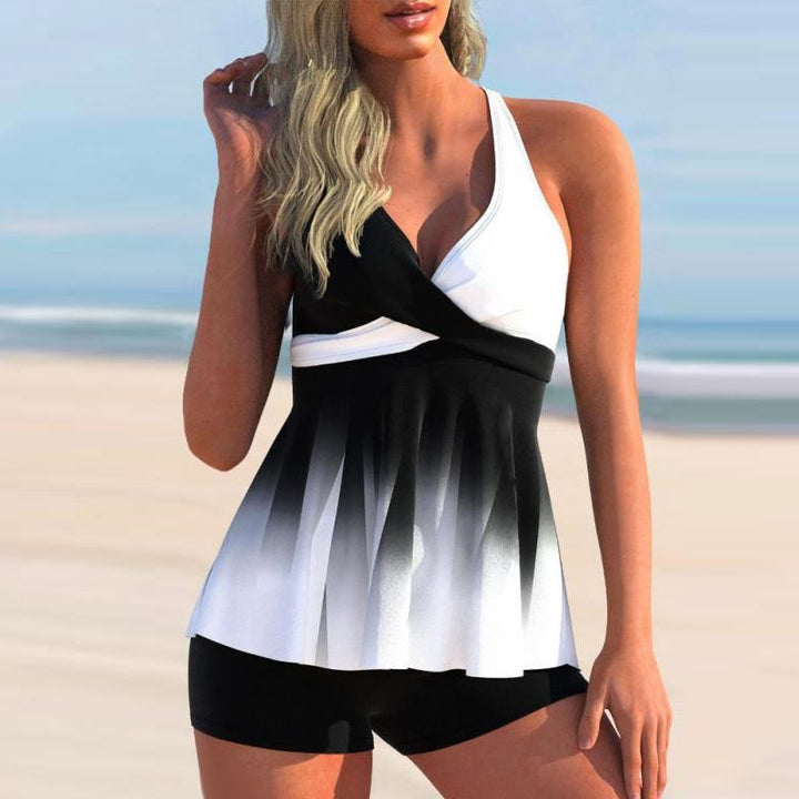 Stilig dame gradient tankini sett med V-hals, perfekt sommer badetøy for strandmote og ferieklær i polyester.