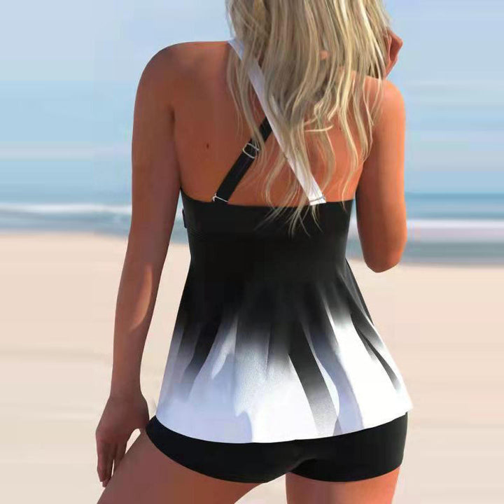 Dame tankini sett med gradientmønster i polyester, en elegant badedrakt for stilfull strandmote og sommerferie.