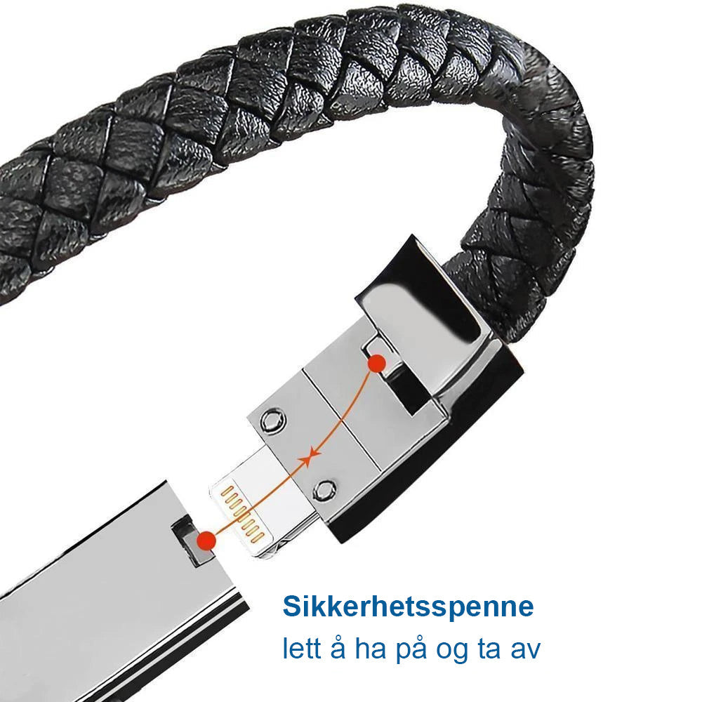 Flettet unisex armbånd som ladekabel, robust og stilig elektronikk tilbehør for mobil.