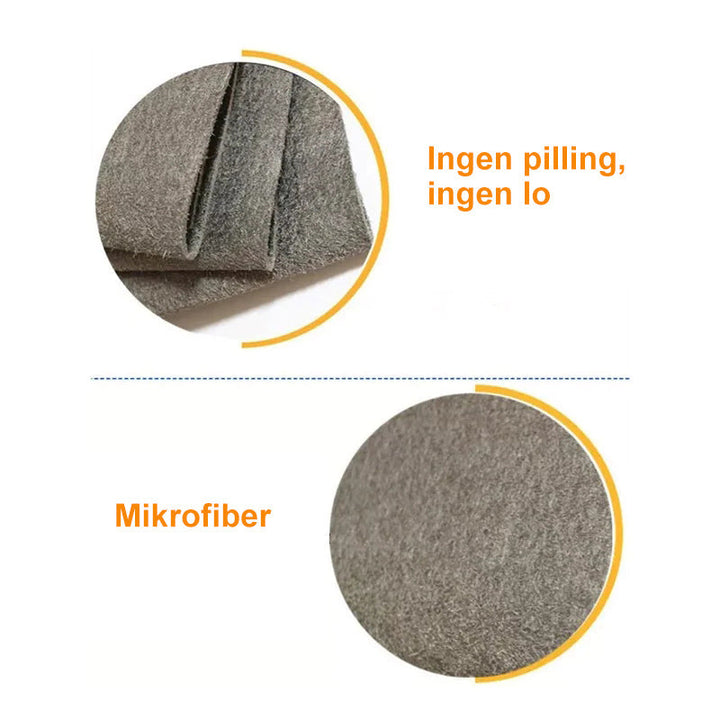 Mikrofiber rengjøringsklut i bruk på kjøkkenbenken, fjerner smuss og etterlater en ren, skinnende overflate.