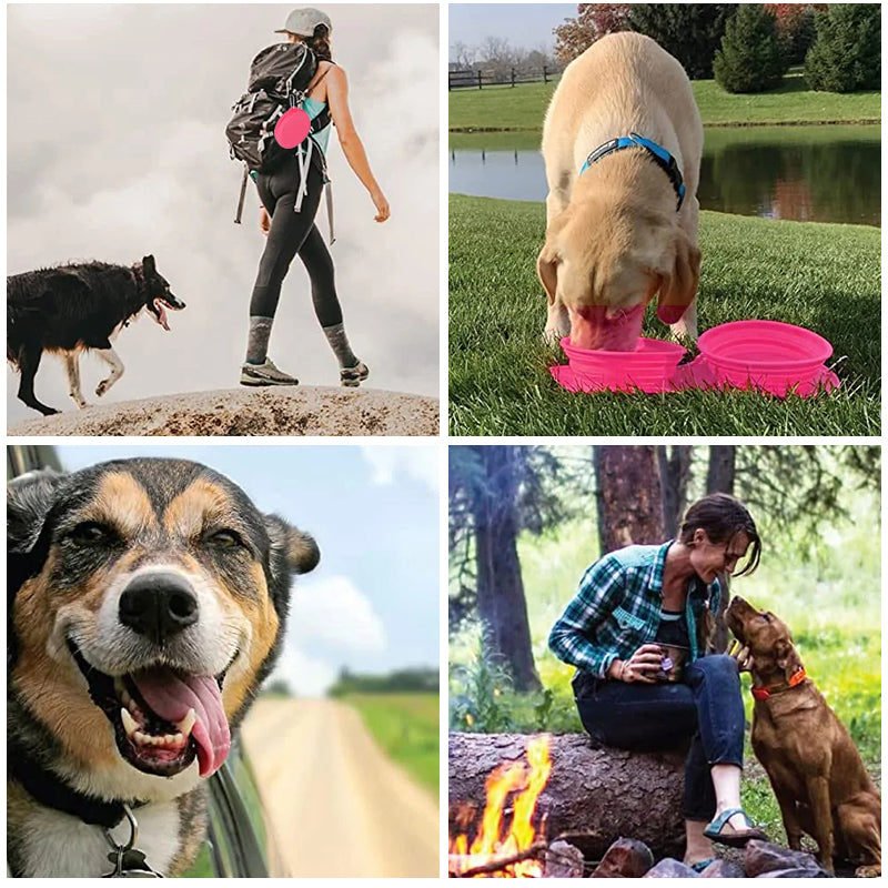 Portabel silikon hundeskål, sammenleggbar for reise. Ideell for vann eller mat til hund og katt.