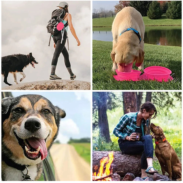 Portabel silikon hundeskål, sammenleggbar for reise. Ideell for vann eller mat til hund og katt.
