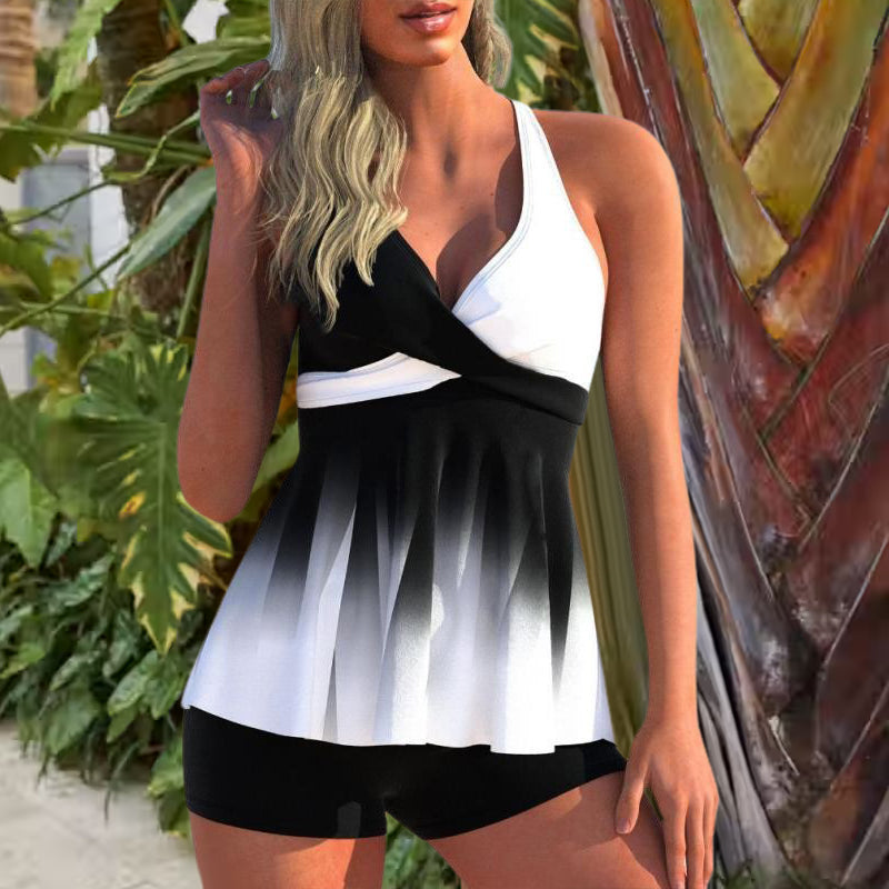Dame tankini sett med gradient design, perfekt badedrakt for sommer badetøy og stilig strandmote i polyester.