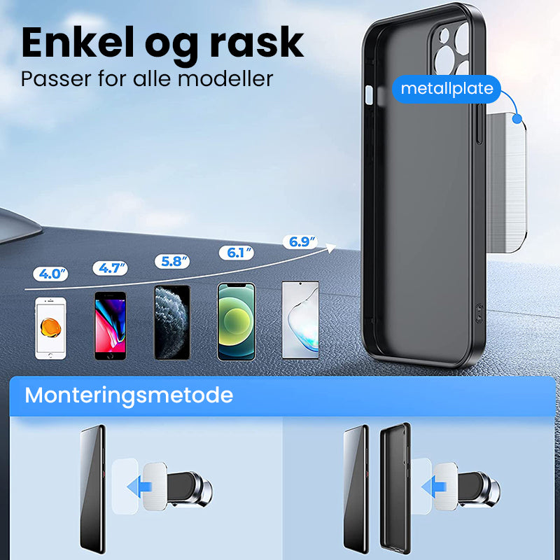 Justerbar magnetisk telefonholder for bil. Optimal visning fra alle vinkler.