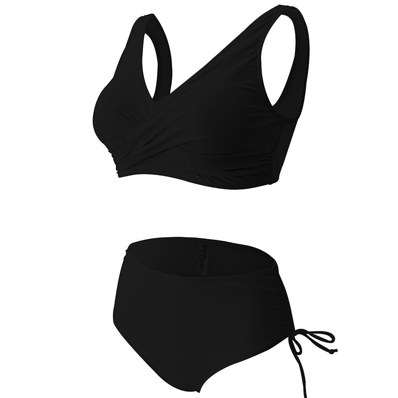 Ryggvisning av ensfarget høy midje bikini sett for kvinner, med polstrede skåler.