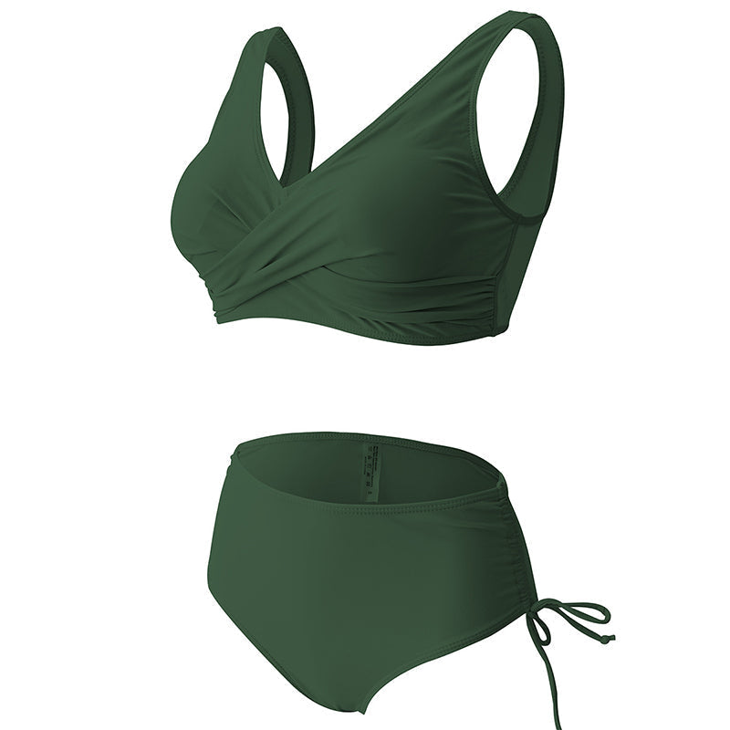 Frontvisning av ensfarget kvinne bikini sett med høy midje og polstrede skåler.