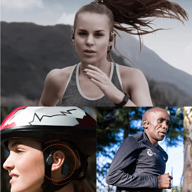 Ergonomiske bone conduction hodetelefoner. Trådløse, åpent øre for lange treningsøkter.