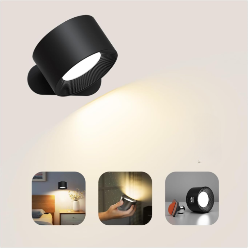Målrettet belysning med roterende LED vegglampe, trådløs, dimbar og perfekt som moderne leselampe.