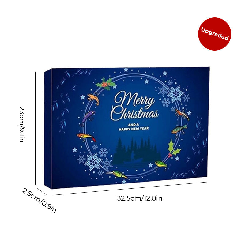 Komplett adventskalender med fiskeutstyr for ulike fiskemetoder; en sportsfiske drøm.