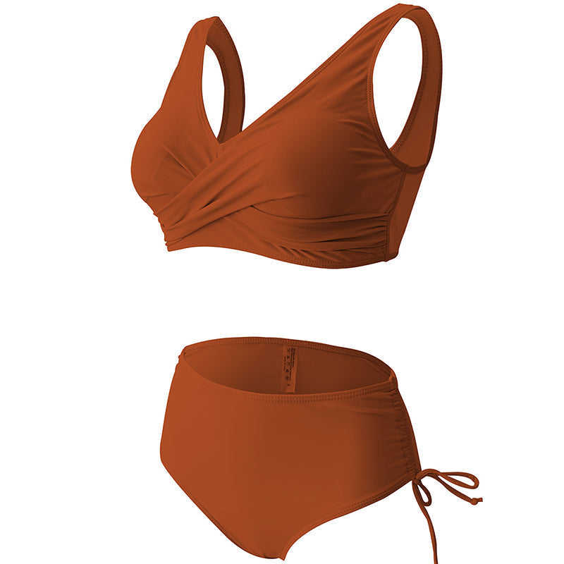 Sommerens must-have: ensfarget høy midje bikini sett for kvinner med polstrede skåler.