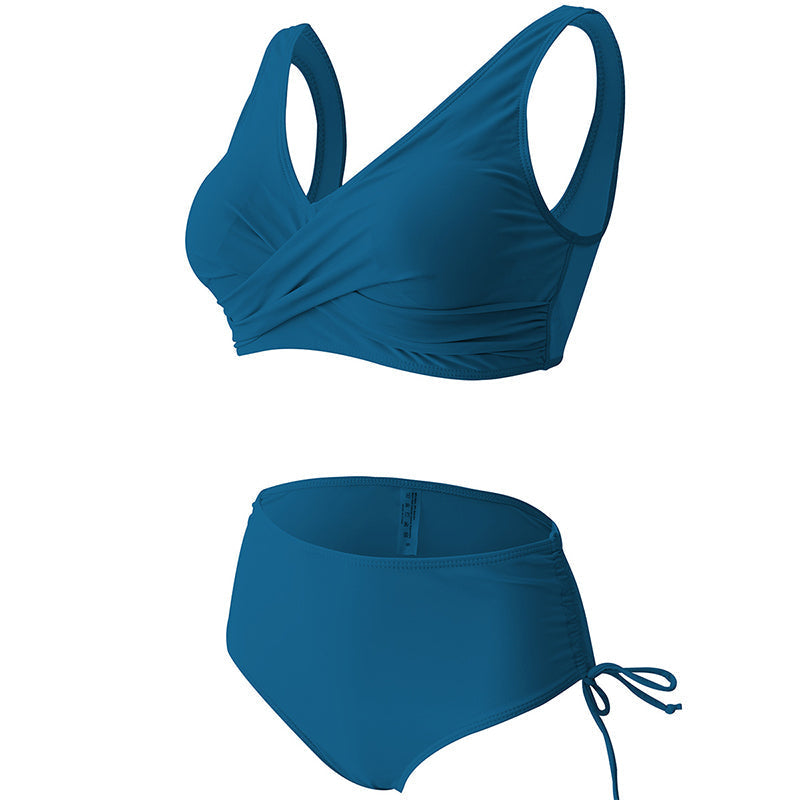 Ensfarget høy midje bikini sett med polstrede skåler for kvinner. Perfekt badetøy.