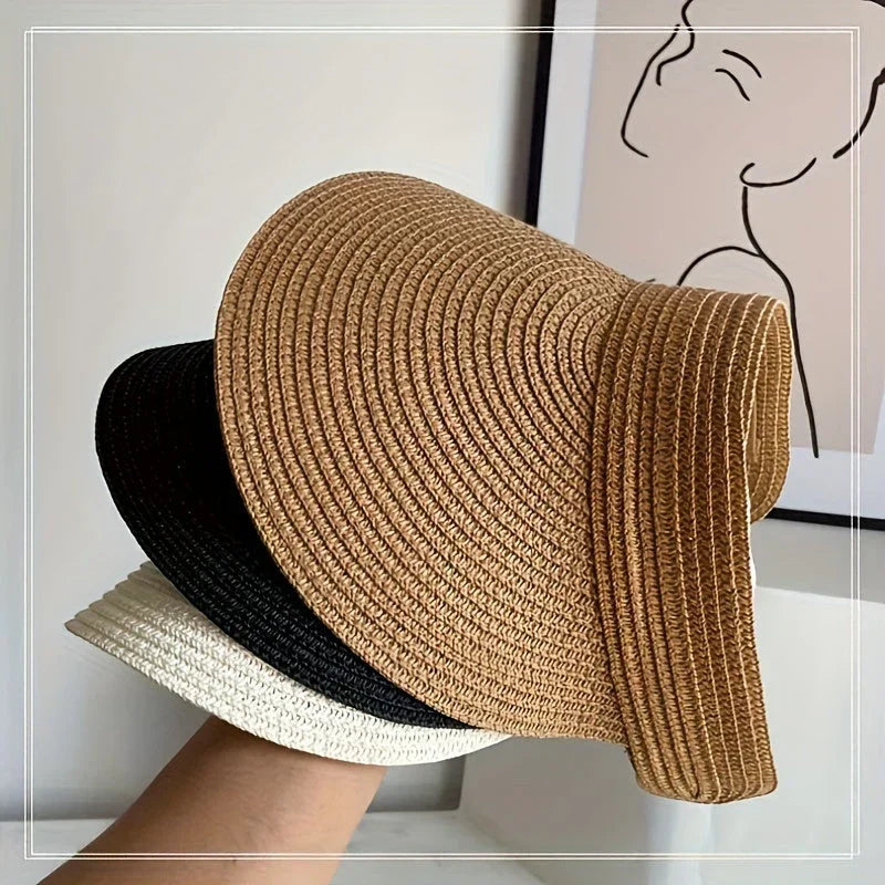 Kvinner foldbar solskjerm med bred skygge for UV-beskyttelse. Perfekt reisevennlig sommerhatt.