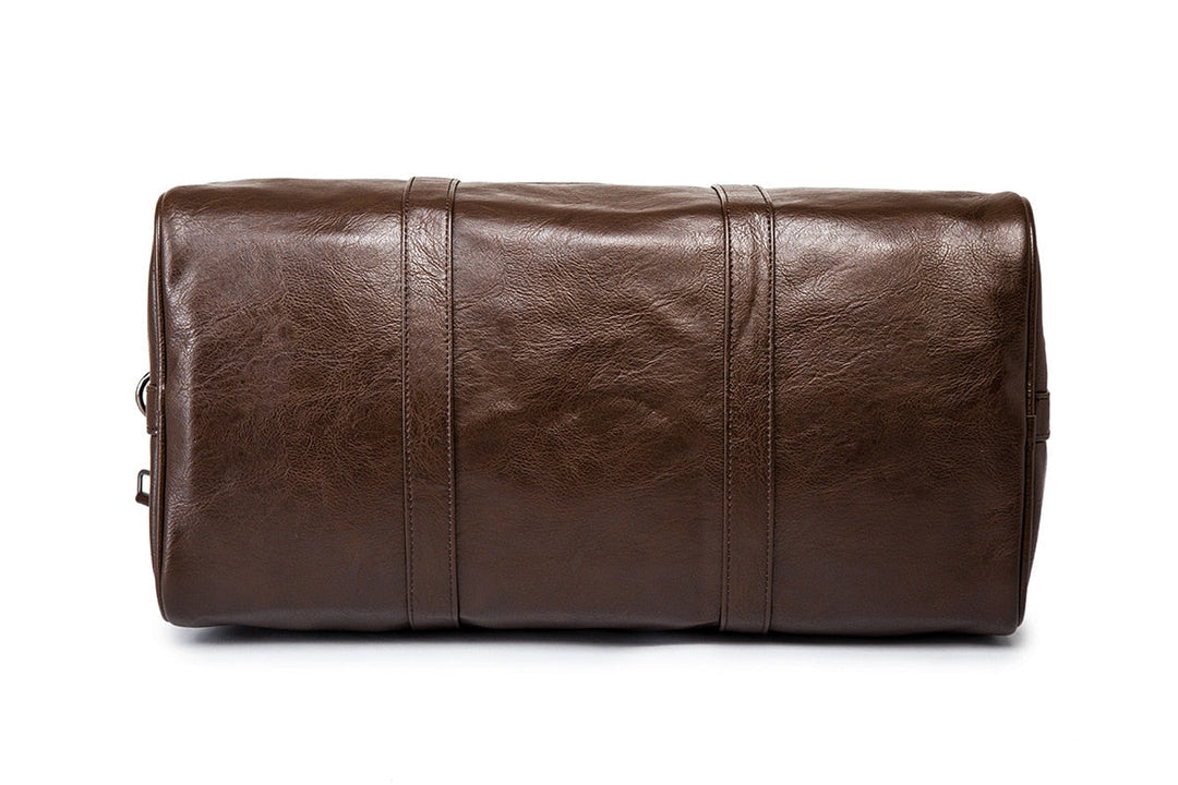 Svart skinnveske for menn, en allsidig duffelveske og romslig weekendbag for korte turer.