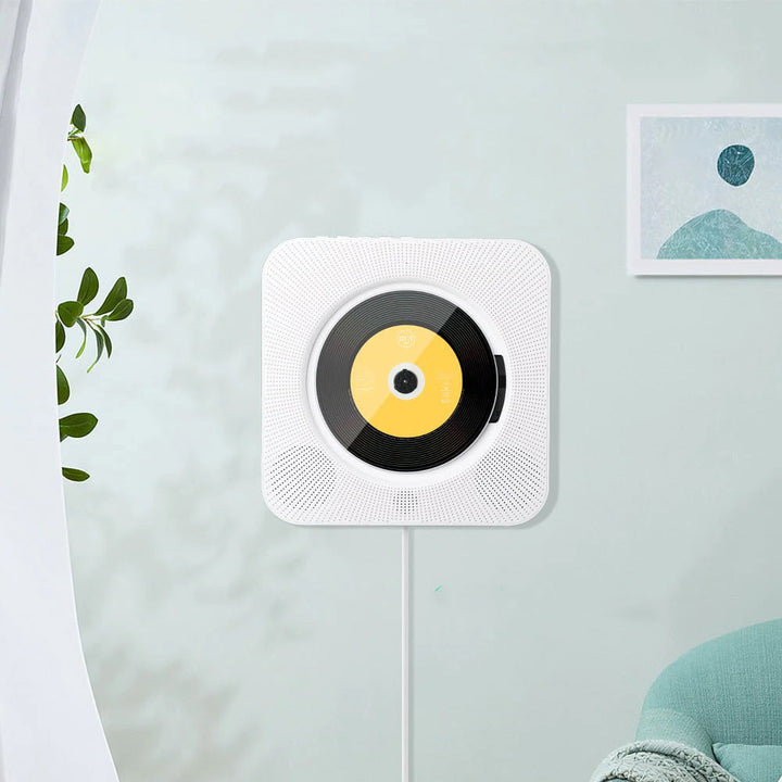 Retro-inspirert CD-spiller med moderne Bluetooth-teknologi og veggmontering.