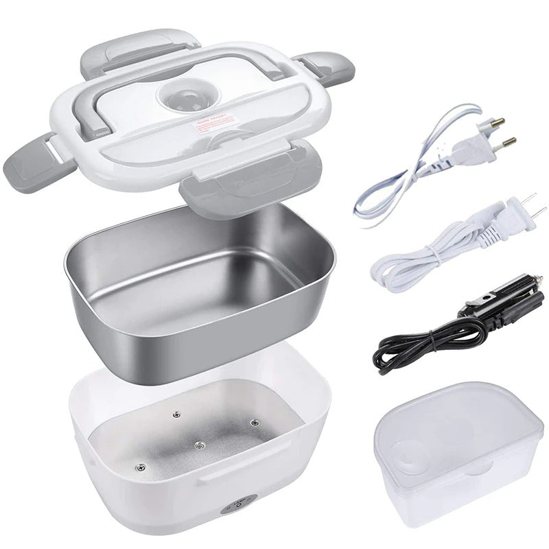 Kompakt elektrisk matboks i rustfritt stål. Bærbar oppvarmbar lunsjboks med varmefunksjon, enkel å rengjøre.