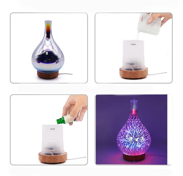 Fyrverkeri luftfukter og eterisk olje diffuser med fascinerende 3D-lys effekt. Bidrar til avslapning.