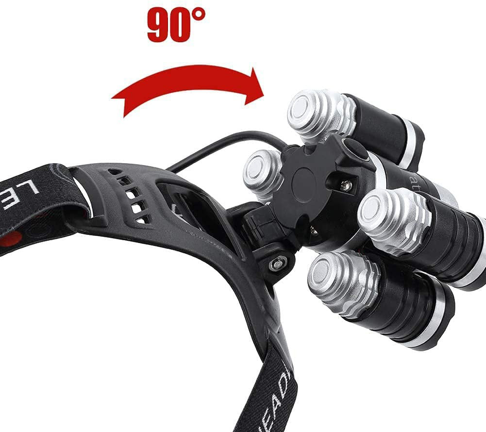 Oppladbar vanntett LED hovedlyslampe. Ideell for fotturer, camping, nattfiske. Enkel USB-lading.