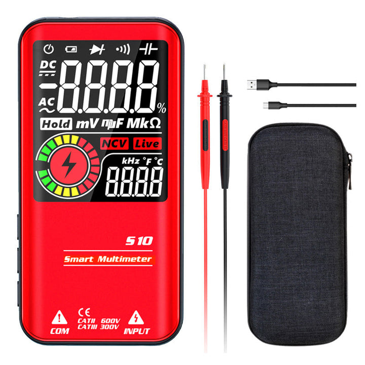 Nærbilde av hold- og funksjonsknapper på digitalt multimeter, for brukervennlig og nøyaktig måling.