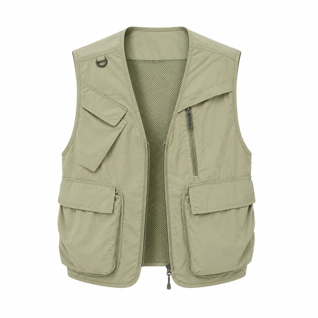 Praktisk unisex fritidsvest for reise og tur, med lett tilgang til oppbevaring i flere lommer.