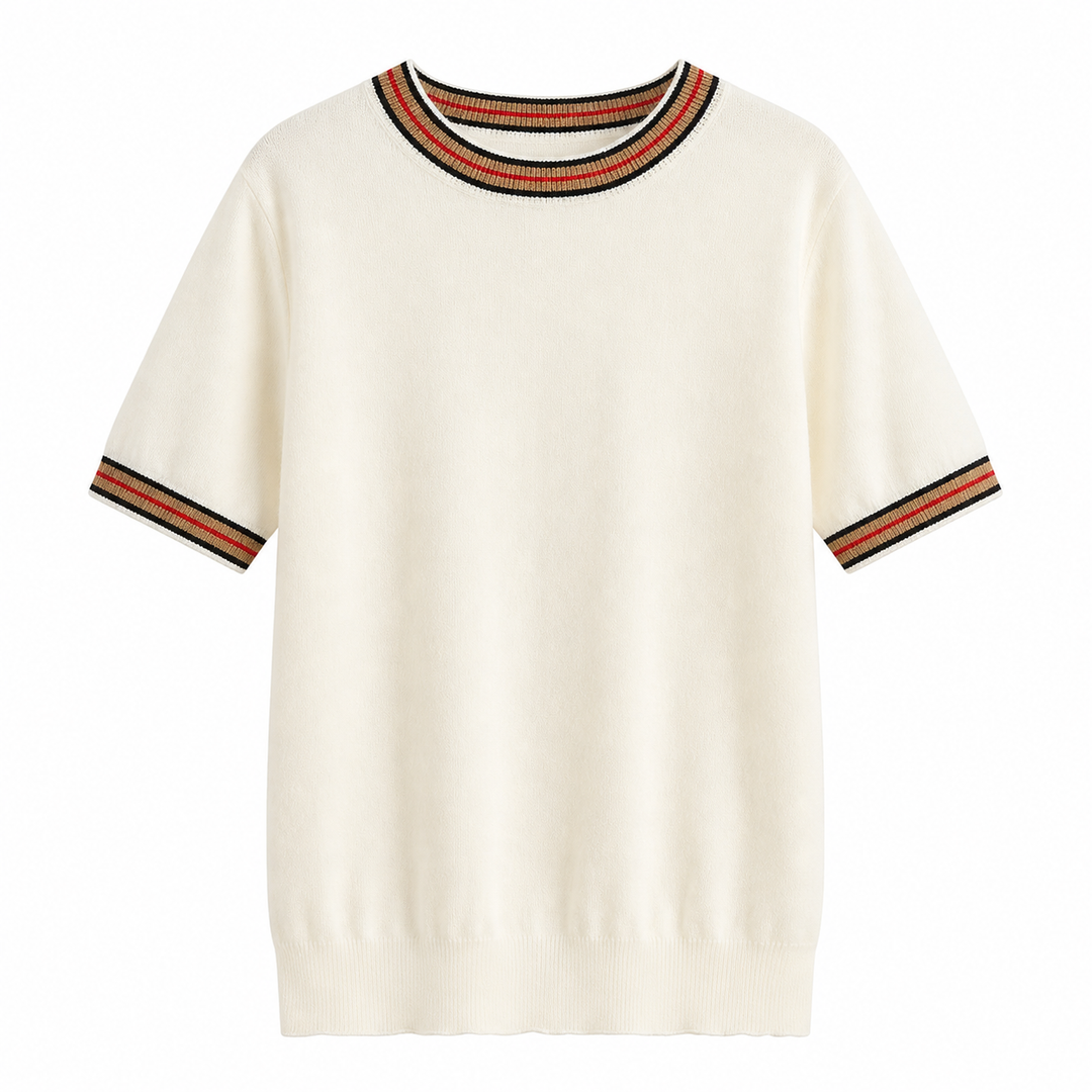 Premium herre T-skjorte i kashmir, fargeblokk design gir moderne stil. Komfortabel og pustende for sommer.