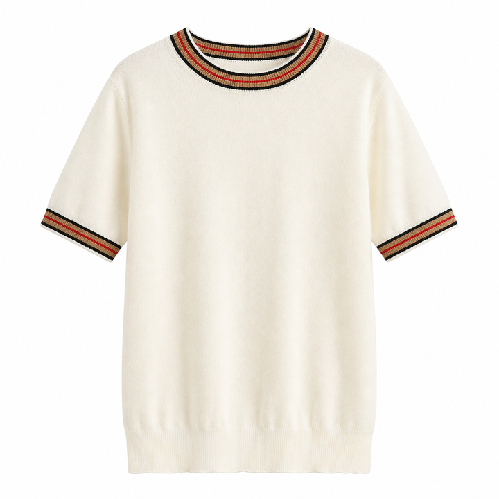 Premium herre T-skjorte i kashmir, fargeblokk design gir moderne stil. Komfortabel og pustende for sommer.