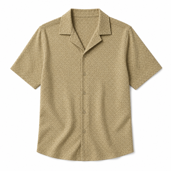 Kortermet herreskjorte med cubansk krage i retro design, komfortabel loosefit sommertopp.