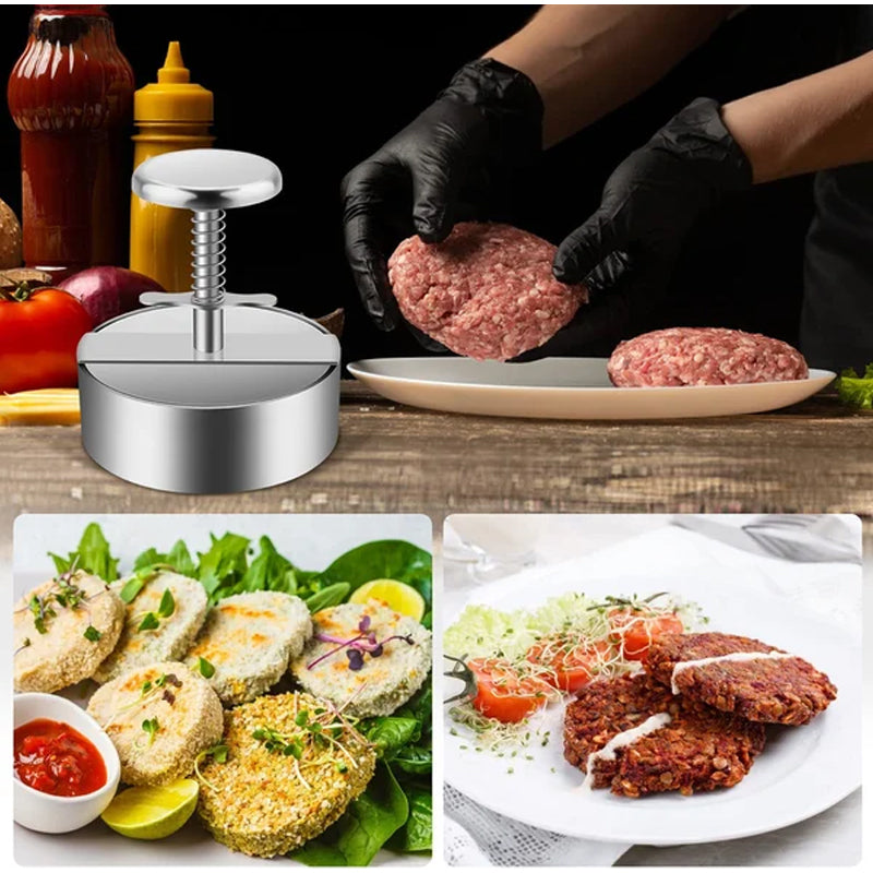 Håndholdt hamburgerpresse non-stick for perfekte, ensartede kjøttkaker. Ideell for burgerverktøy og grillutstyr.