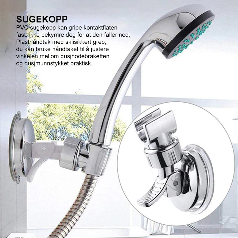 Håndfri dusjopplevelse med justerbar dusjhodeholder. Perfekt baderomstilbehør med sterk sugekopp.