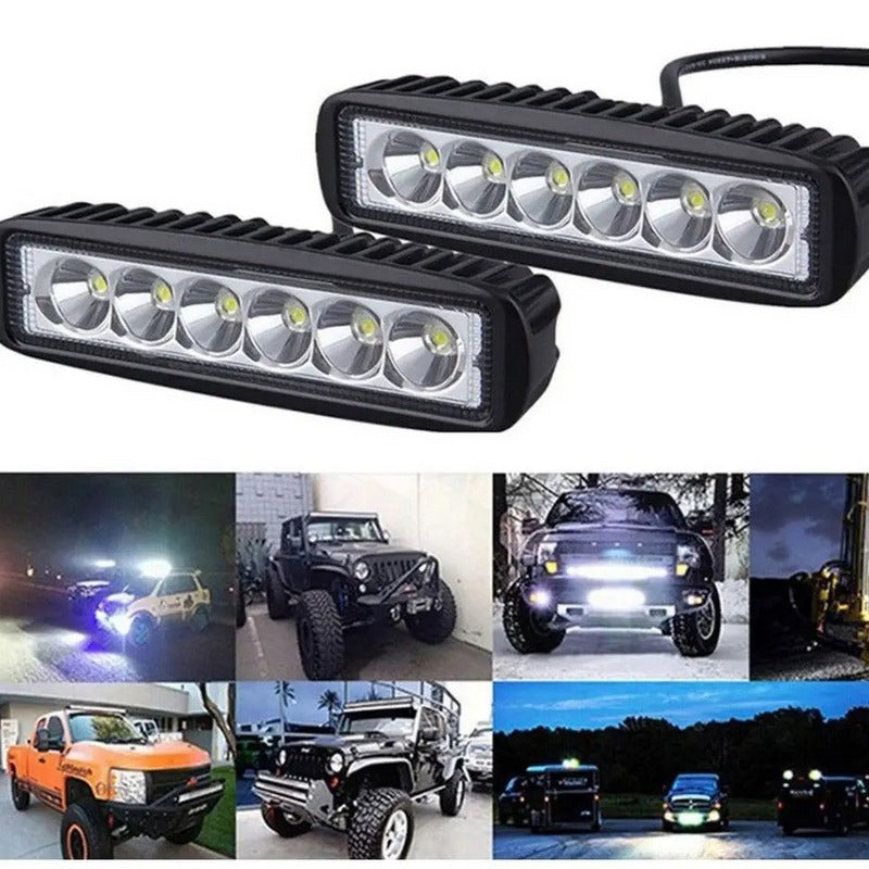 Kraftig LED arbeidslys belyser mørkt landskap. Optimal sikt og lys for utendørs arbeid og offroad kjøring.