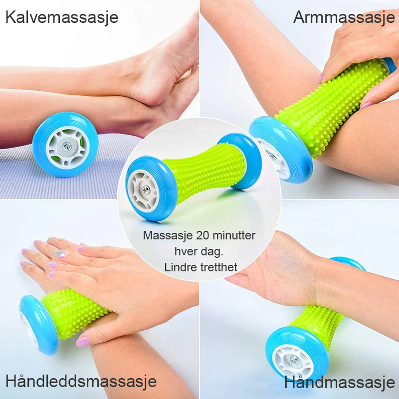 Fotmassasjerulle med pigger som stimulerer refleksologipunkter for dyp smertelindring.