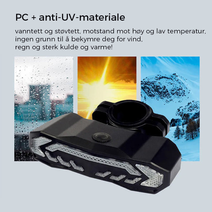 Optimal sikkerhet: Oppladbar sykkel baklysalarm med blinklys og robust vanntett design.