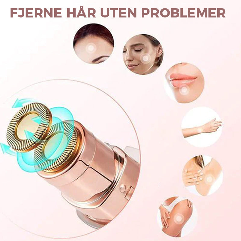 Kvinne holder trådløs ansiktsepilator. For skånsom, smertefri hårfjerning og personlig pleie.
