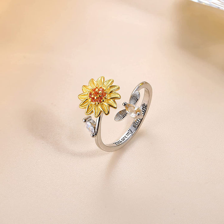 Elegant solsikke spinner ring for kvinner, anti-angst fidget ring som lindrer stress. Ideell som gave, justerbar.