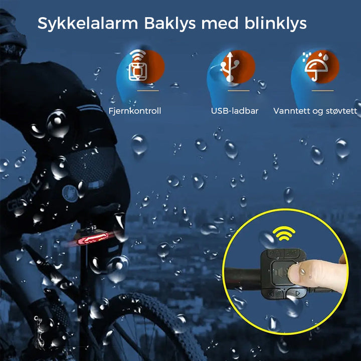 Avansert sykkel baklysalarm med 110dB sirene og fjernkontroll for smart blinklys.