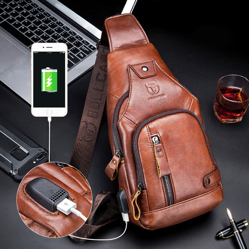 Rødbrun skinnveske for menn, cross-body stil, slitesterk og stilig fritidsveske.