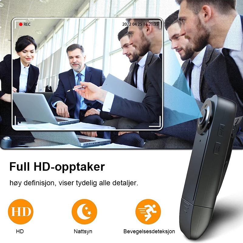 Allsidig minikamera Full HD med roterende vidvinkelobjektiv; enkel å bære for diverse opptak.