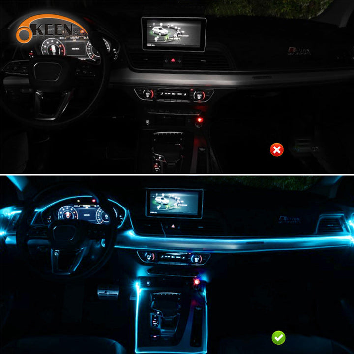 Elegant fiberoptisk RGB-belysning som fremhever bilens interiør med levende farger.