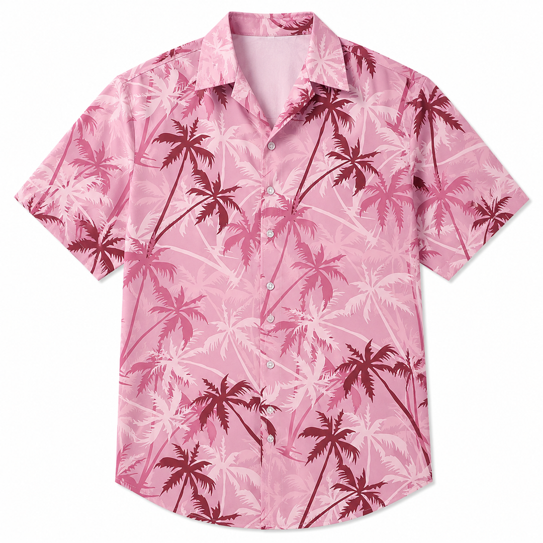 Stilig hawaiiskjorte for herre med unikt palmetreprint, kortermet og luftig for sommerlige anledninger.