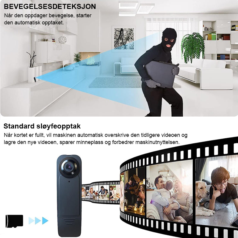 Høyoppløselig HD kroppskamera med dreibar vidvinkellinse; et lite og robust videoopptaksapparat.