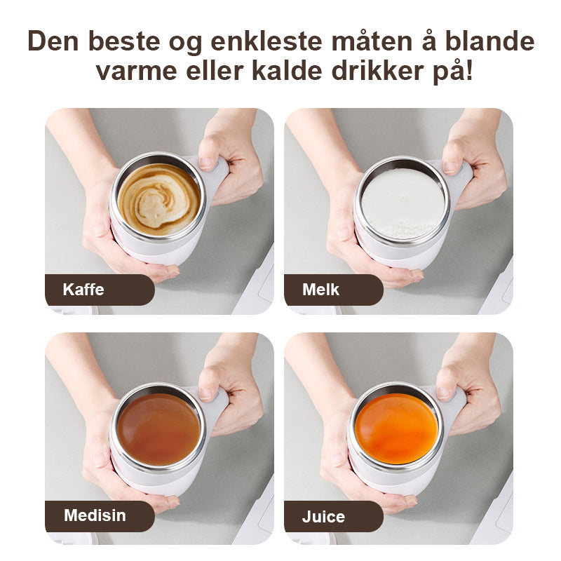 Selvomrørende kaffekopp i rustfritt stål, perfekt for alle typer drikke, enkel å bruke.
