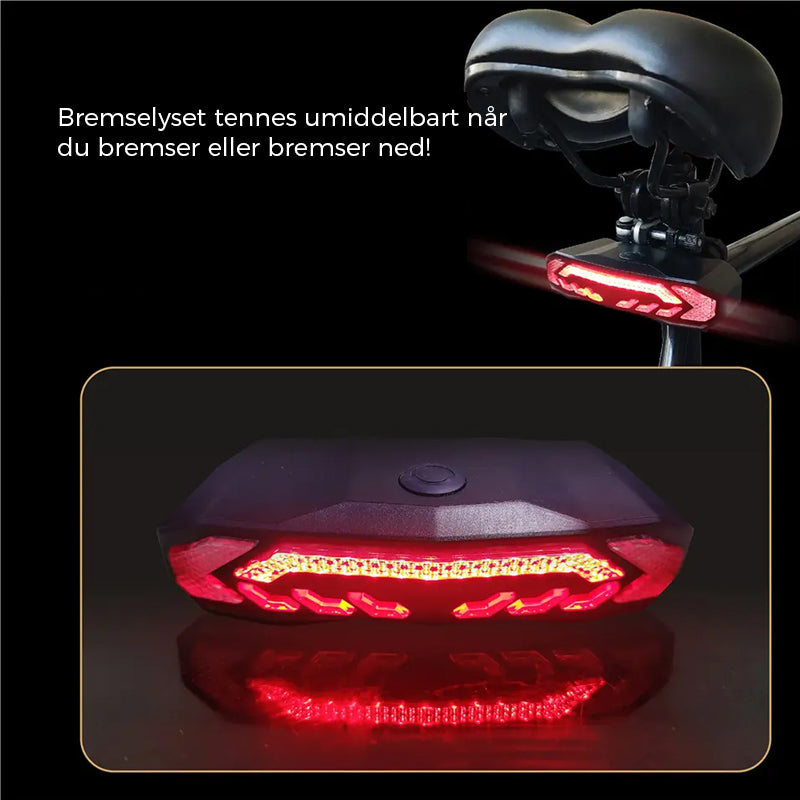 Multifunksjonelt LED baklys for sykkel, med tyverialarm, blinklys og lang batteritid.