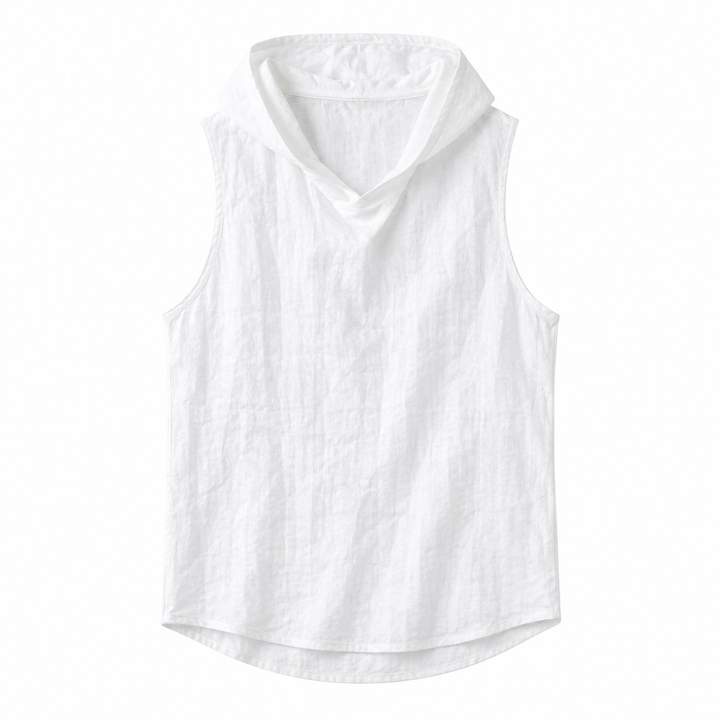Hvit ermeløs herre vest i retro stil, løs passform. Perfekt casual sommertopp for menn.