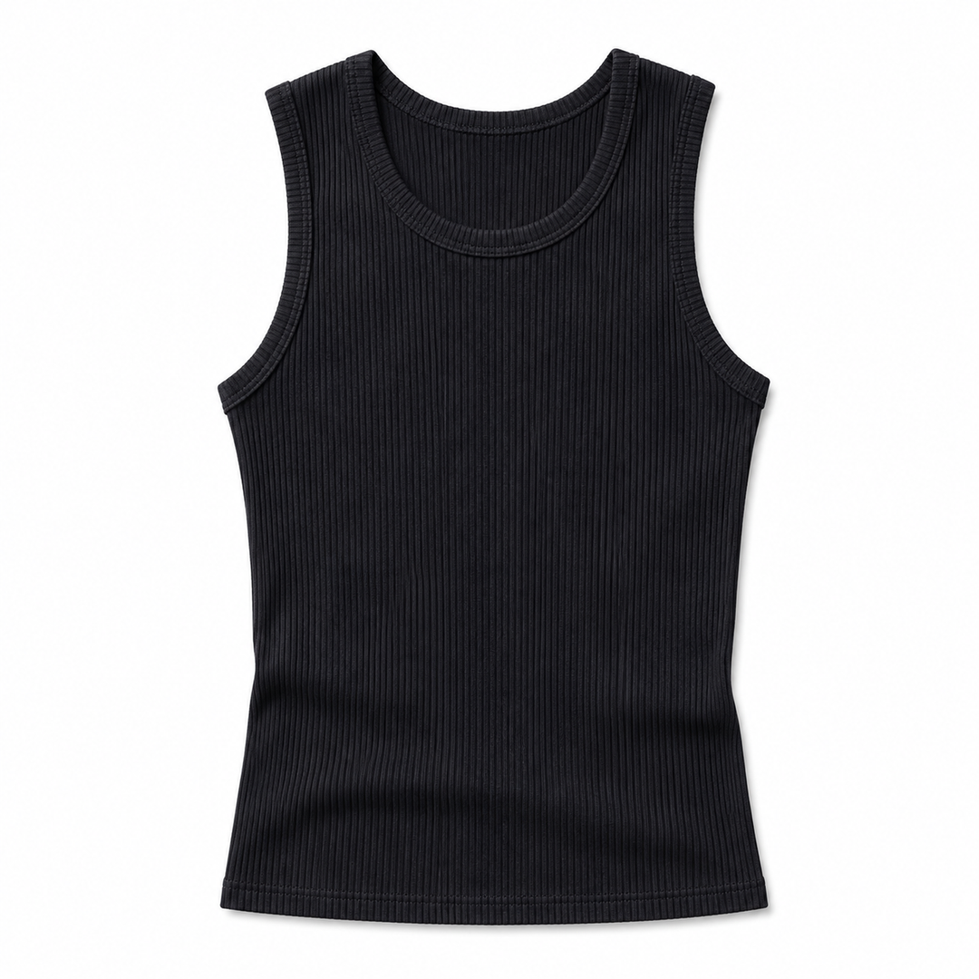 Ermeløs herre tanktopp med striper, perfekt basisplagg. Slim fit design, ideell for aktivitet og sommer.