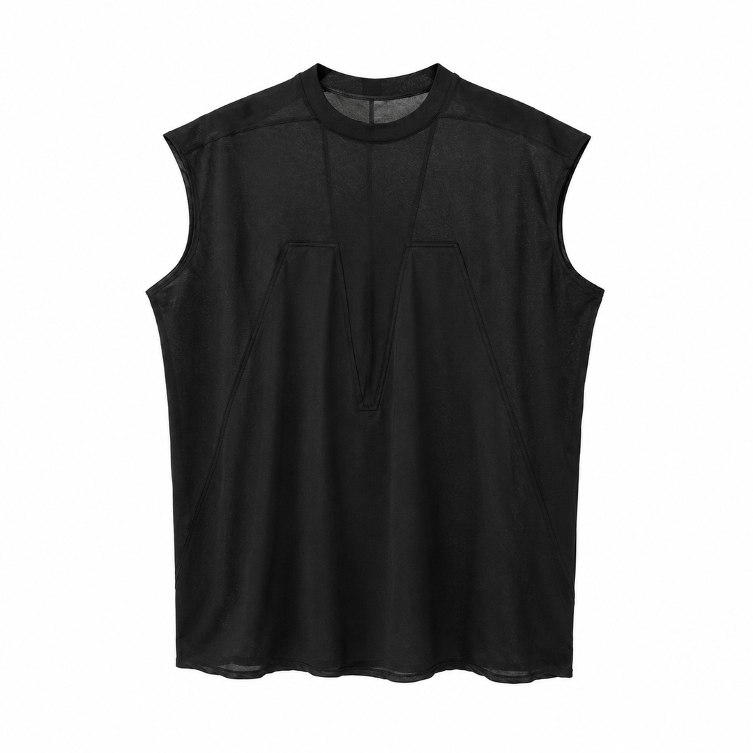 Menns oversized tanktopp i svart for urban streetwear mote. Ermeløs design gir komfort og stil for sommer og fritid.