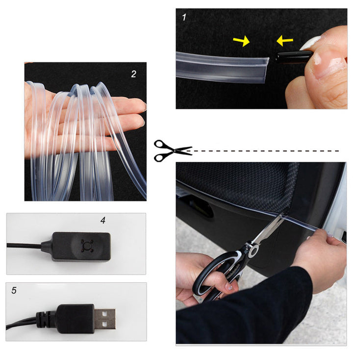 USB-drevet RGB-fiberoptikk for enkel montering og effektfullt stemningslys i bilen.