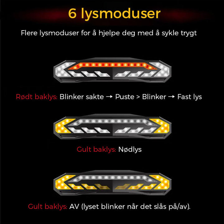 Sykkel baklys med integrert 110dB alarm, trådløst blinklys for bedre sikt og trygghet.