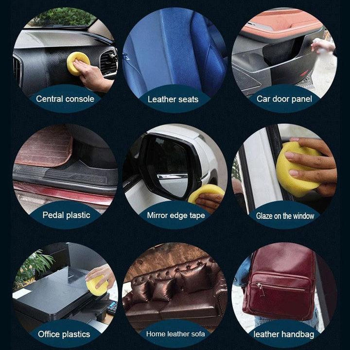 Nærbilde av skinnende, fornyet bilplastoverflate etter behandling med Bilplast Fornyer.