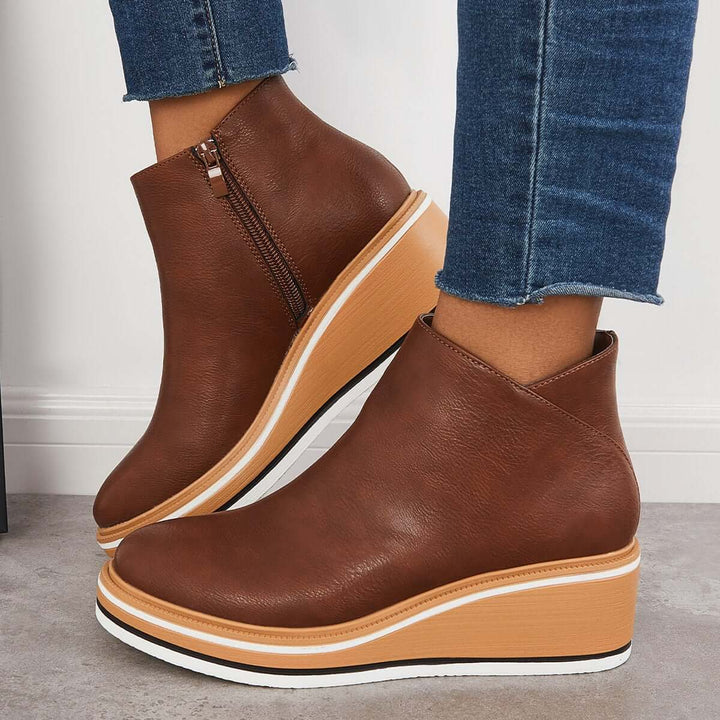 Trendy kvinneboots; komfortable dame ankelstøvler med platåsåle og glidelås.