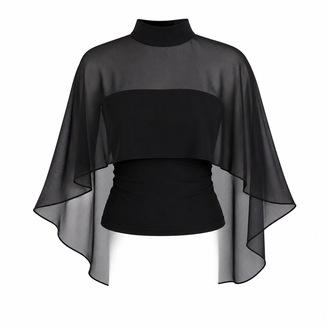 Stroppeløs bandeau topp for dame med sjal-detalj, figurnær passform, ideell for sommer og vår.
